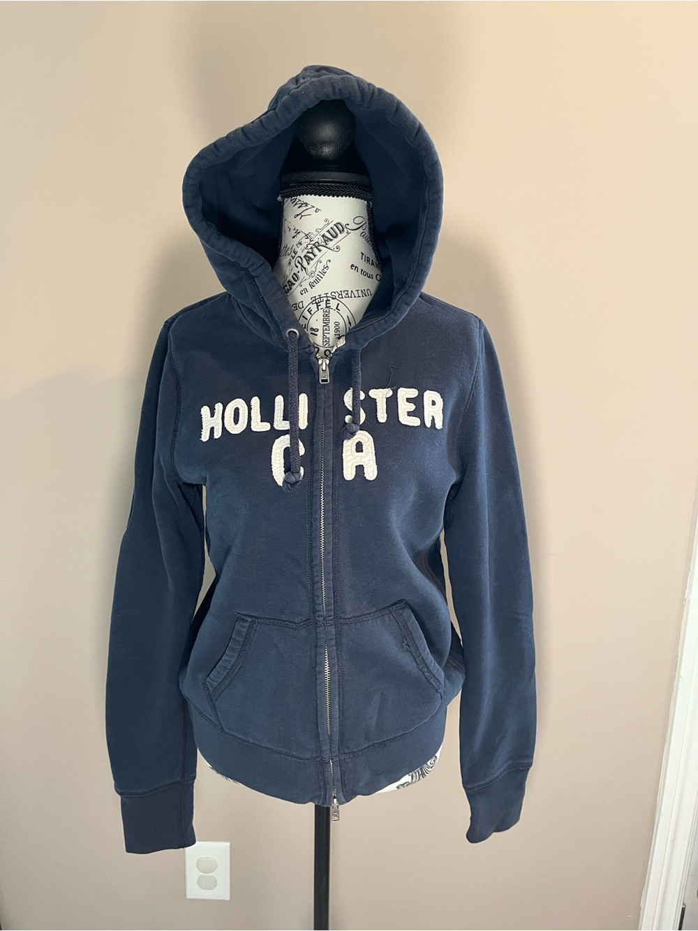 Hollister Navy Zip Front Hoodie with Logo